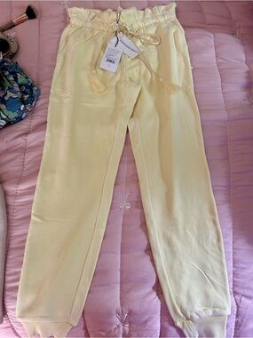 Something Navy Pale Yellow SatinTassel Drawstring Knit Pants, Small, NWT